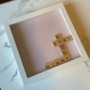 Handmade Scrabble New Baby Picture Frame Shadow Box in Pink and White